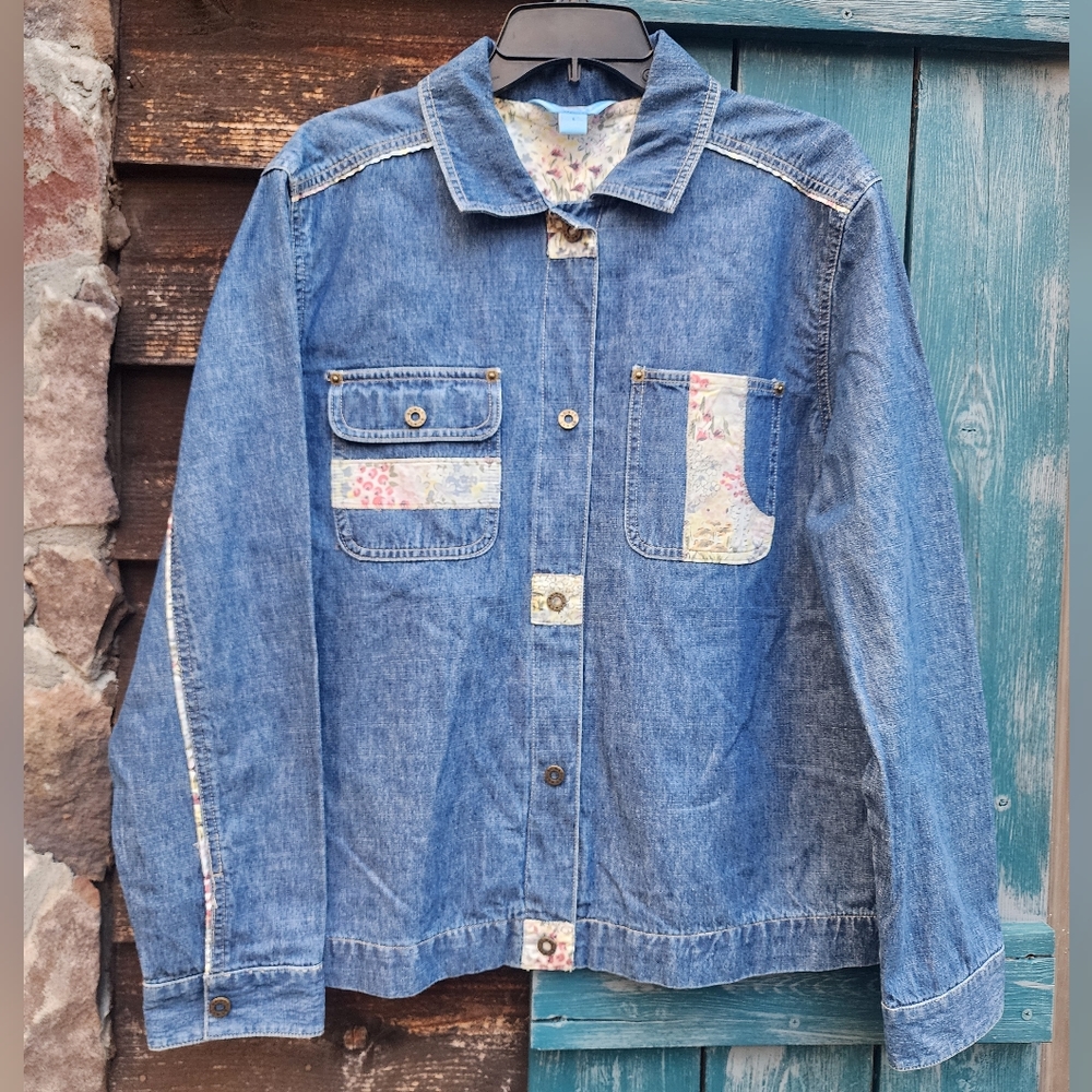 Denim Shacket Jacket Blast Blues Patch L Vintage?